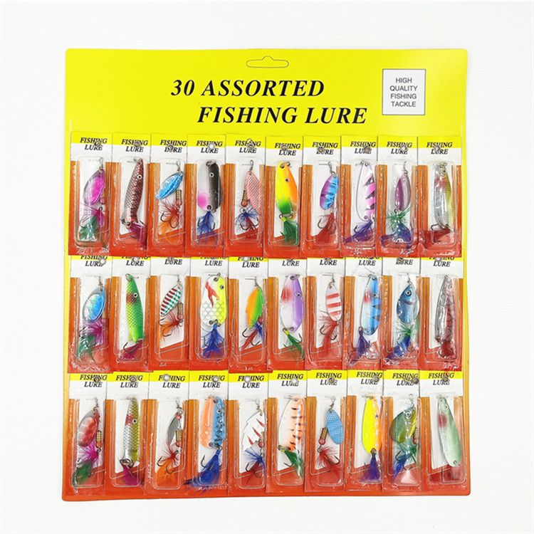 Fishing Tools 30 Pieces Of Hairy Rotating Sequins Lure Set Multi Color Colorful Iron Sheet Three Hook Combination Fishing Gear Fishing Bait_desvips.com
