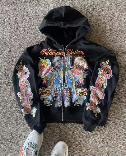 New Trendy Street Loose Zipper Hoodie Letter Print American Style Fleece Winter Y2k Jacket_desvips.com