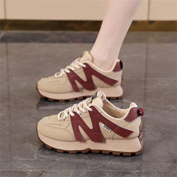 2025 Fashion Sneakers Jogging Shoes Women's Artificial PU Splicing Low Top Lace-Up Non-Slip Wear-Resistant Running Shoes_desvips.com