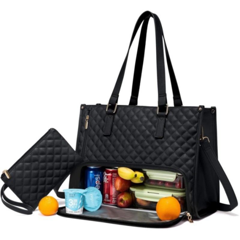 New 2-in-1 Handbag Lunch Bag Combination Bag Big Lady Insulated Lunch Box Women's Cross-body Computer Bag_desvips.com