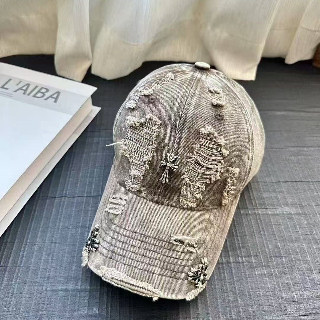 New Cotton Ripped Old Cross Baseball Cap For Men And Women_desvips.com