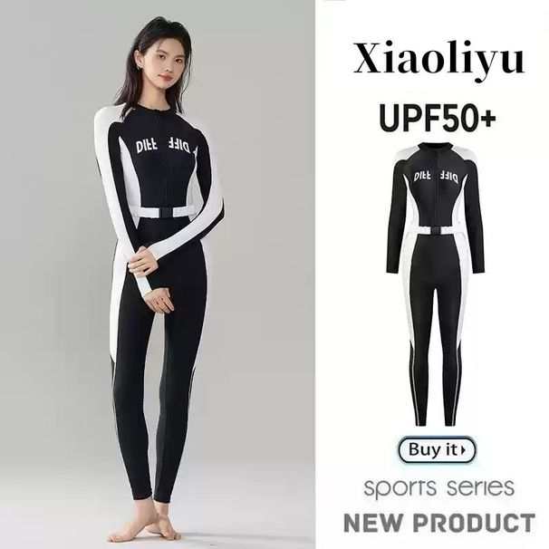 One-Piece Diving Sleeve Long Pants Sun Protection UPF50+ Swimsuit For Women Snorkeling Surfing Jellyfish Suit_desvips.com