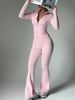 Cross-border Foreign Trade Explosive Autumn And Winter Zipper Long Sleeve Trousers Bell-bottoms Yoga Set Nude Fitness Sports Yoga Clothes_desvips.com