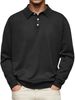 Men's Clothing Autumn Long Sleeve V Neck Button Casual Tops Polo Shirt_desvips.com