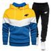 Autumn Winter Fleece Warm Men's Hoodie + Pants 2-Piece Set Sportswear Trendy Fashion Color Block Suit_desvips.com