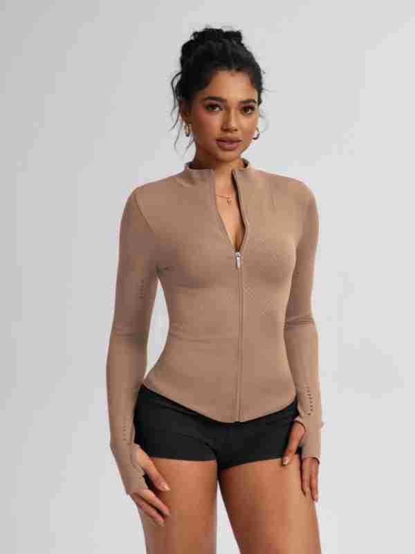 Slim Fit Zip Up Cardigan Knitted Stand Collar Sports Jacket For Autumn/Winter Suitable For Aerobics Running Fitness And Yoga_desvips.com
