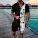 Men's Clothing fashion casual suit 3D printed zipper short sleeve polo shirt shorts 2-piece set_desvips.com