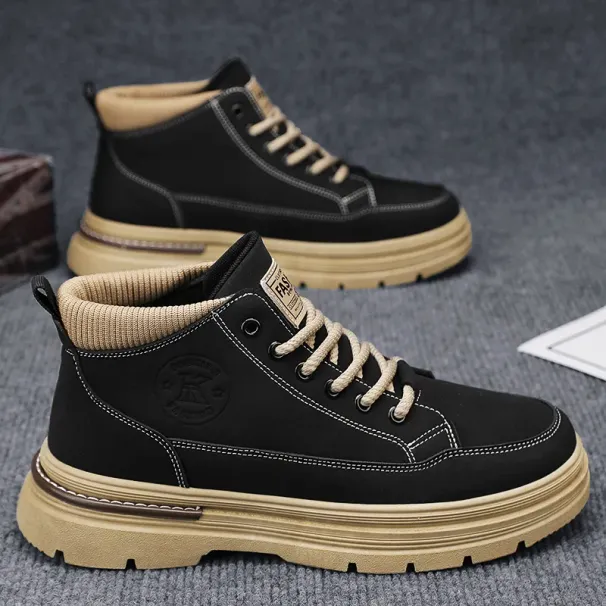 Men Fashion Thick Sole Short Boots Simple Style Versatile Triple Quality Black Brown Light Hot Tan Free Shipping_desvips.com