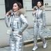 Women's Winter Jacket With Faux Fur Hood, Long Puffer Coat, Shiny Ski Coat, Slim Fit, Detachable Hood, Warm Polyester Filling_desvips.com
