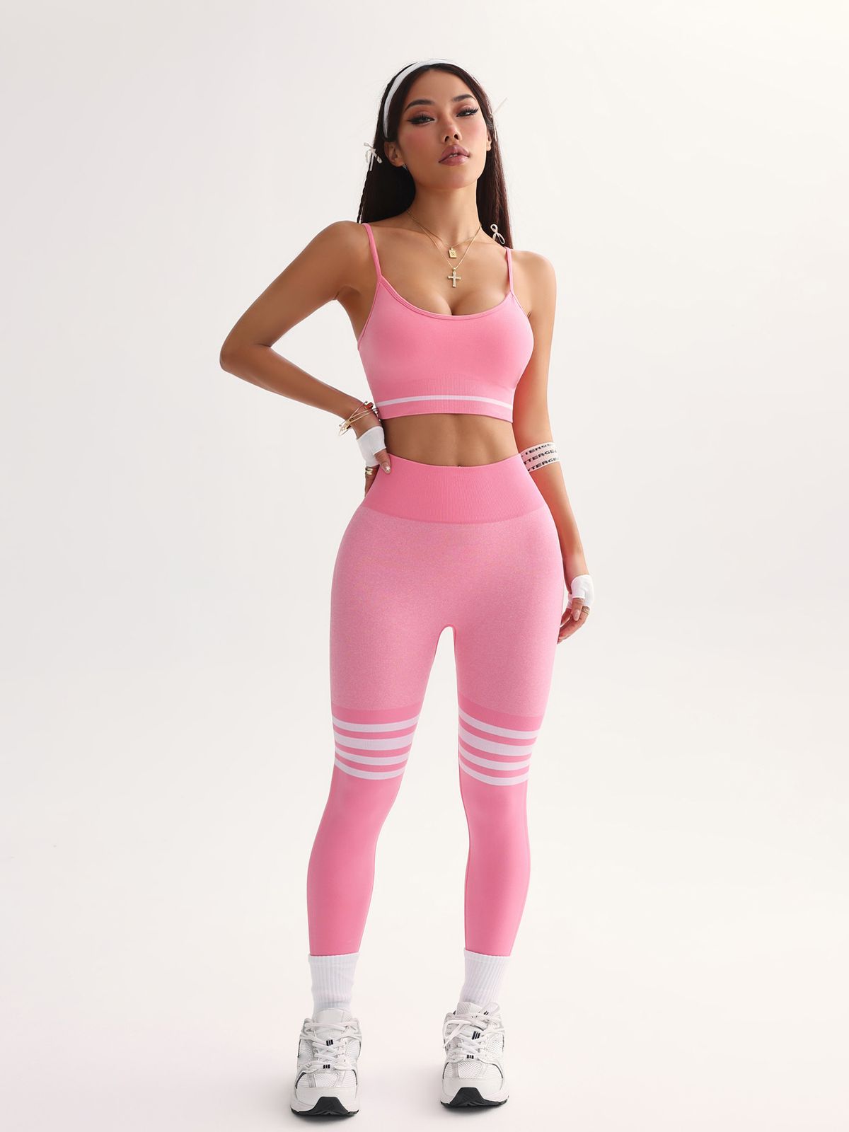 Women's Striped High-Waisted Yoga Set Hip Lifting Quick Drying Fitness Dance Sports Pants Tight Fitting_desvips.com