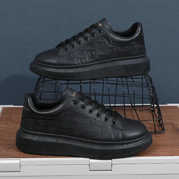 designer Men's New Outdoor Black Little And Fashionable, Thick Soles With Leather, Versatile, Cake Casual Shoes, Free_desvips.com