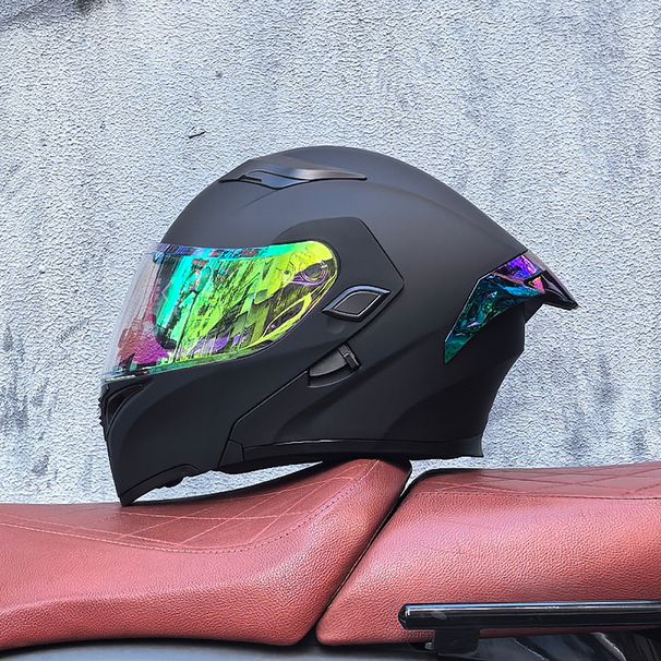 Motorcycle Helmet Flip Up Helmet With Dual Lens And Large Rear Wing, Racing Helmet For Men And Women, Winter Warmth_desvips.com