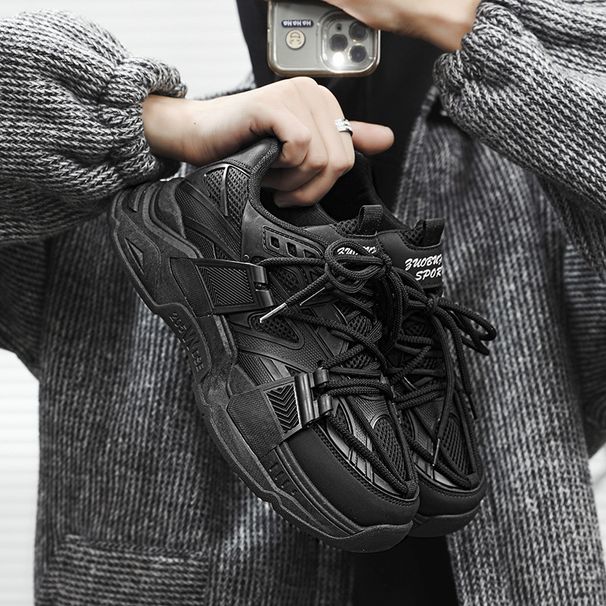 Men's 2025 New Summer Mesh Breathable Gray Dad Student Thick Sole Height Increasing Sports Casual Running Shoes_desvips.com