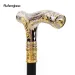 Golden White Wolf Head Flower Totem Relief Walking Cane Fashion Walking Stick Gentleman Crosier Knob Walking Stick 93cm_desvips.com