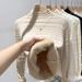 Women's Fleece-Lined Knit Sweater Semi-Turtleneck Thermal Long Sleeve Top For Winter (Includes Necklace) - Soft Faux Mink Fabric, Slim Fit, Pure Color_desvips.com