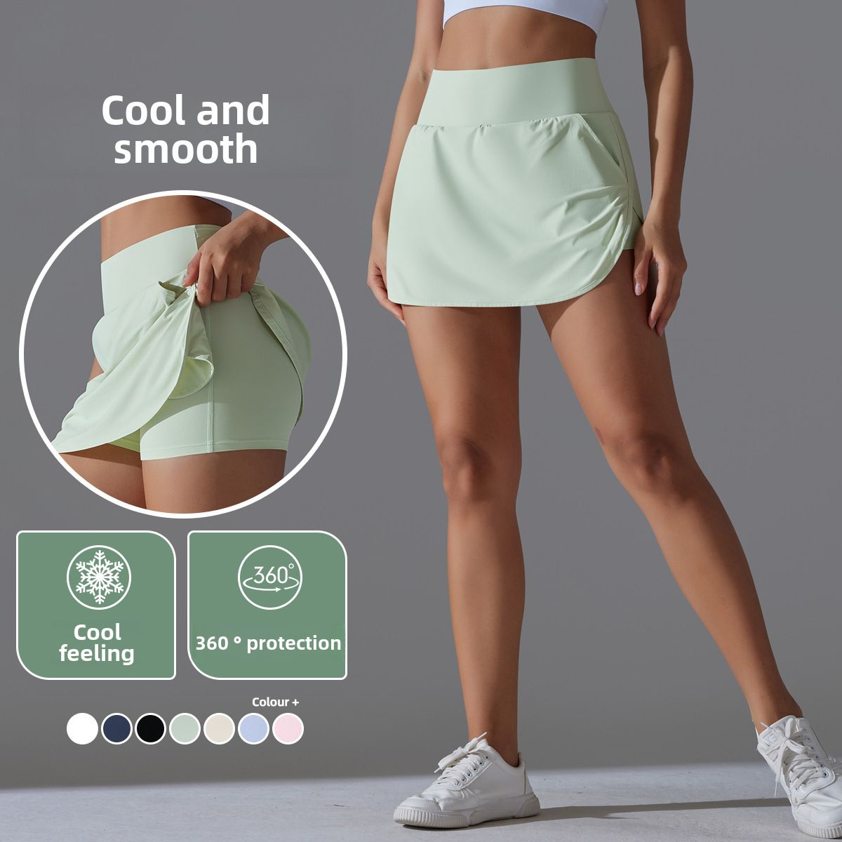 High Waist Cool Sunscreen Tennis Skirt With Pocket_desvips.com