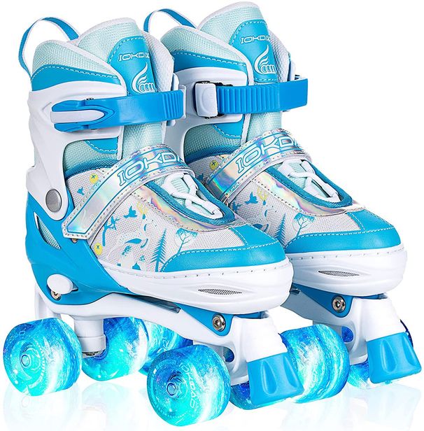Kids' Beginner Double Row Roller Skates, Flashing Light-Up 4-Wheel Skates For Outdoor & Rink Use_desvips.com