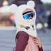LazyZoom Cute Bear Mask Integrated Ear Protection Autumn Winter Cycling Warm Pullover Large Capacity Ski Helmet Plush Hat_desvips.com