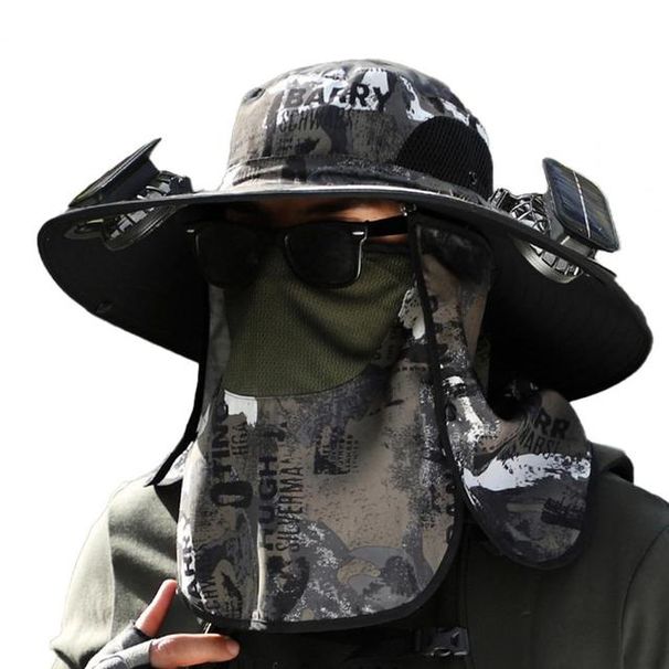 Solar Neck Flap Hat - UV Protection With Cooling Fan_desvips.com