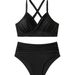 2026 New Bikini Push-Up Strap Top Ruched Triangle Bottom Sexy Solid Color Swimsuit Set_desvips.com