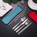 Outdoor Tableware Stainless Steel Portable Tableware Knife, Fork, Spoon, Chopsticks And Straws Seven-piece Set Tableware Storage Bag Gift Set_desvips.com
