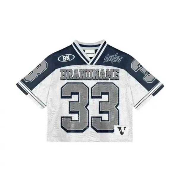 American Trendy T-shirts Mesh Short-sleeved Quick-drying Football Jerseys Retro Streetwear Men Women V-neck Loose Tops_desvips.com