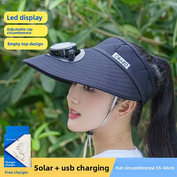 Summer Solar-Powered Wide Brim For Women, Outdoor Sun Protection Tea Picking Hat With Electric Fan_desvips.com