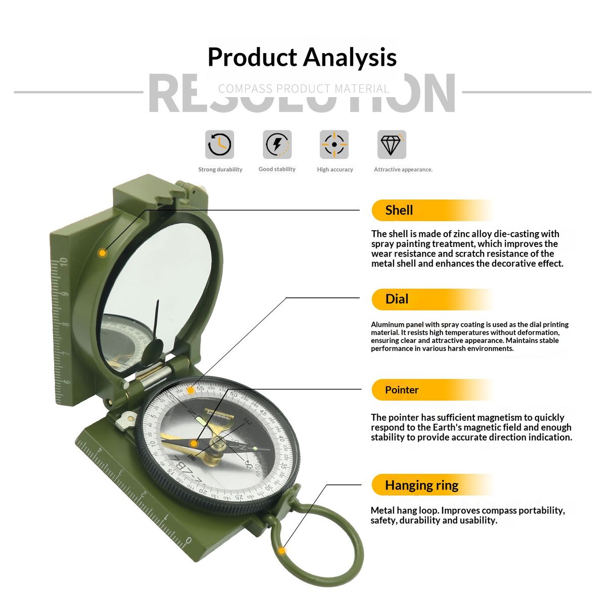 tactical Fluorescent Compass, High-precision Professional Outdoor Camping Multifunctional Geological Compass_desvips.com