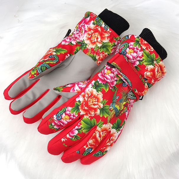 Winter Northeast Large Flower Fleece-Lined Thickened Ski For Women, Warm And Cold-Proof, Trendy Travel Gear, Waterproof_desvips.com