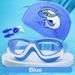 Children's Anti Fog Large Frame Swimming Goggles Set Swimming Cap Backpack Drawstring Bag Nose Clip Earplugs Set Swimming Equipment_desvips.com
