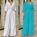 Women's 2023 temperament elegant v-neck bat sleeve wide-leg solid color simple fashion jumpsuit_desvips.com