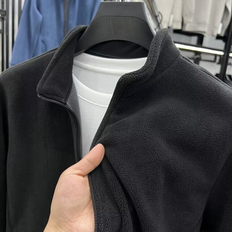 Men's Clothing New autumn and winter fashion polar fleece stand collar men's jacket fashionable and versatile loose couple style zipper sweater_desvips.com