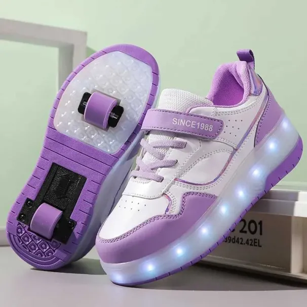 Athletic Outdoor Pink Fashion Girls LED Light Roller Skate Shoes Children with Two Wheels Sneakers for Boys Kids H241122_desvips.com