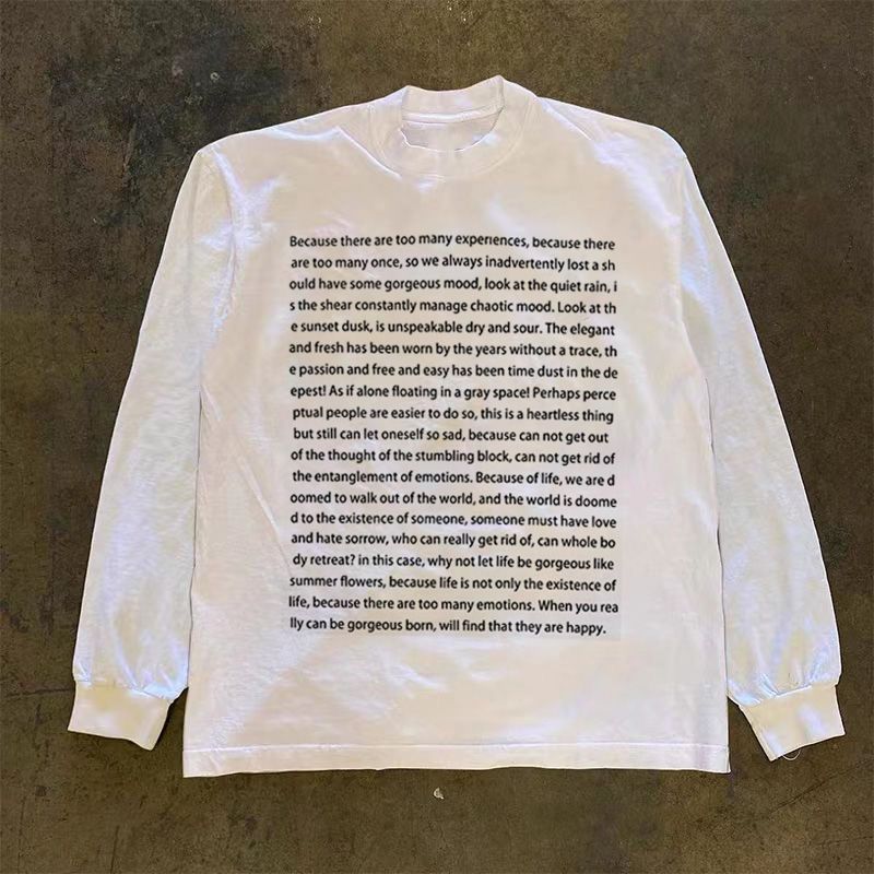 Letter Print Cotton American Style T-Shirt Trendy Brand Short High Street Summer Loose Long Sleeve Streetwear Top_desvips.com