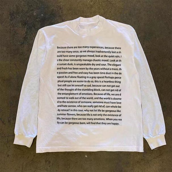 Letter Print Cotton American Style T-Shirt Trendy Brand Short High Street Summer Loose Long Sleeve Streetwear Top_desvips.com