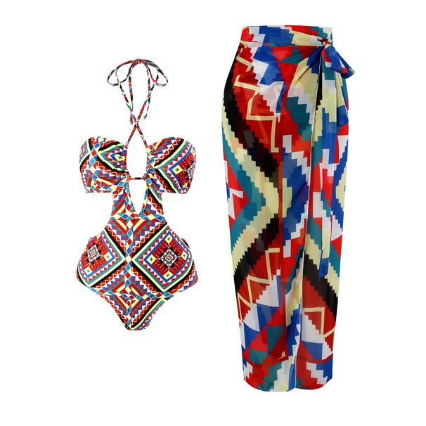 Two-piece Swimsuit Print Vintage Geometric Swimsuit Bikini For Women_desvips.com