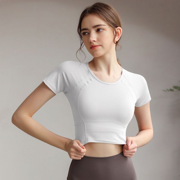 Summer Yoga Sports Women Slimming Running Outer Wear Short Sleeve T-shirt Outdoor Fitness Elastic Breathable Top_desvips.com