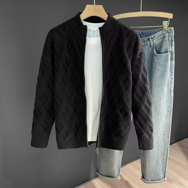 Men's Business Knitted Cardigan Jacket - Zip-Up Stand Collar, Versatile Knit Outerwear For Office Commute & Casual Events_desvips.com