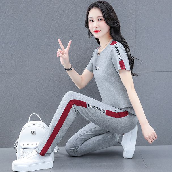 Cotton Short-Sleeve Sportswear Women 2024 New Summer Outfit For Middle-Aged Mothers Casual Fashion Two-Piece Set_desvips.com