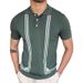 Men's Clothing New Men's Green Striped Short Sleeve Slim Fit Polo Shirt Knitted T Shirt Male_desvips.com