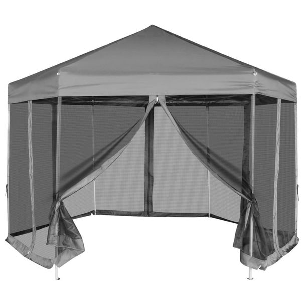 Robust Pop-Up Gazebo - Gray Tarpaulin, Black Side Walls, Powder-Coated Steel Frame, Water-Repellent Polyester Roof, Ideal For Outdoor Events_desvips.com