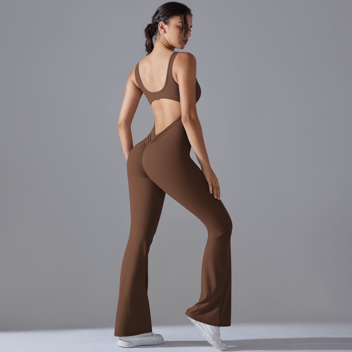 Women's Hollowed out Backless Bodysuit Peach Shaped Lifting Buttocks Quick Drying Tight Fitting Slightly Flared Yoga Sportswear_desvips.com