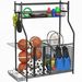 Organizador De Equipos Deportivos Con Cesta Ganchos Extraibles Y Bandas Elásticas Para Balones De Baloncesto Y Fútbol_desvips.com