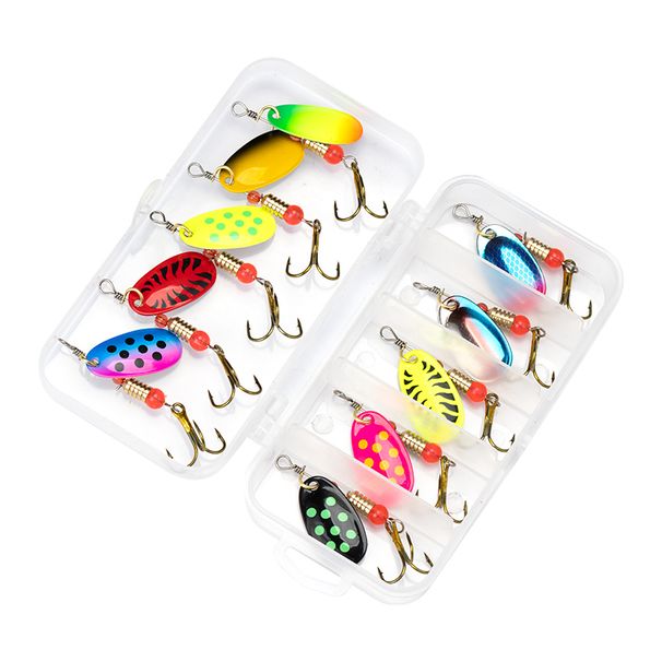 10pcs Fishing Lure Metal Spoon Spinner Spoonbait Crankbaits Fishing Wobblers Pike Crochet Kit Artificial Bait With Tackle Boxes_desvips.com