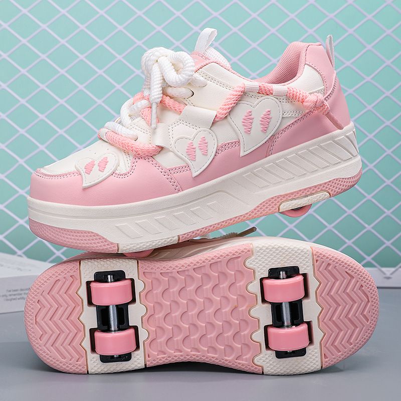 2025 New Leather Shoes Girls' Roller Skates Breathable Four-Wheel Non-Slip Wear-Resistant Large Sole_desvips.com