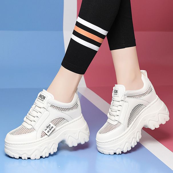 Thick Sole With An Inner Height Increase Of 10Cm, Dad Shoes, Women's 2024 Spring And Summer New Style Mesh Breathable_desvips.com