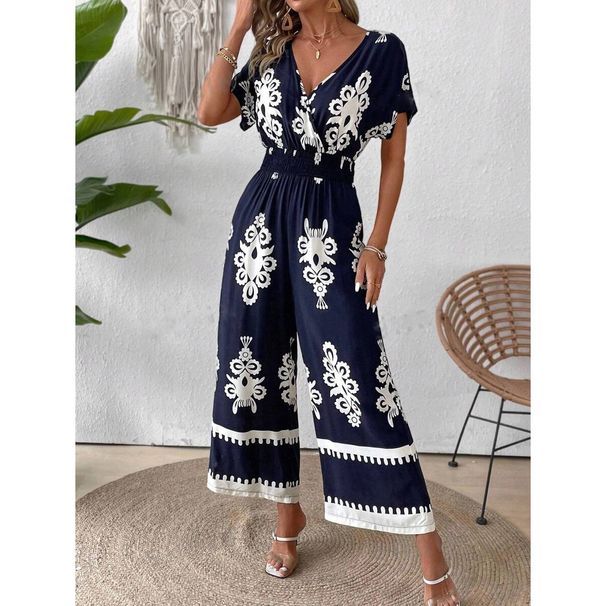 Women's V-neck bat sleeve waist jumpsuit_desvips.com