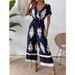 Women's V-neck bat sleeve waist jumpsuit_desvips.com