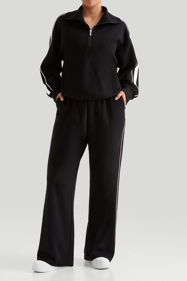 Women's Autumn 2 Piece Casual Sports Set Retro Solid Color Zipper Sweatshirt High Waist Drawstring Wide Leg Pants Street_desvips.com
