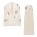 Women's clothing fashion new heavy beaded diamond one-button suit jacket wide-leg pants suit two pieces_desvips.com